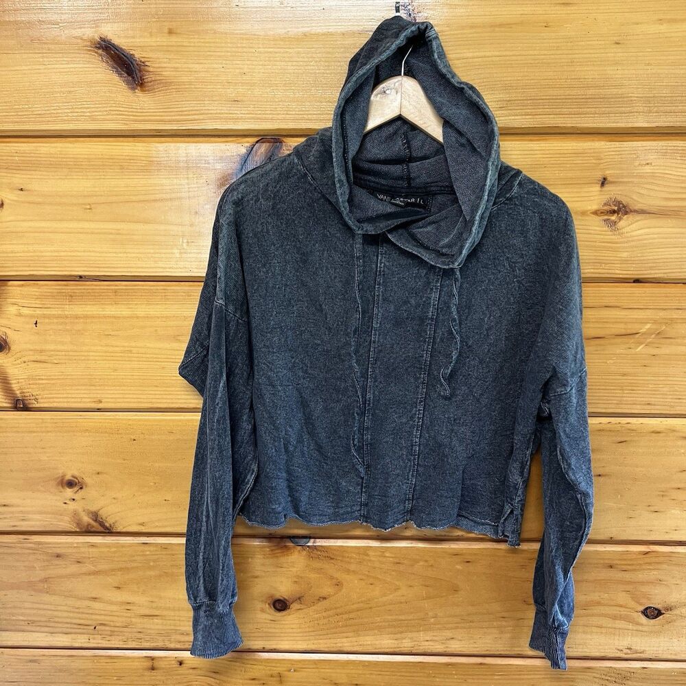 Vanilla Star Gray Acid Wash Pullover Hoodie Women's Size L Long Sleeve Knit